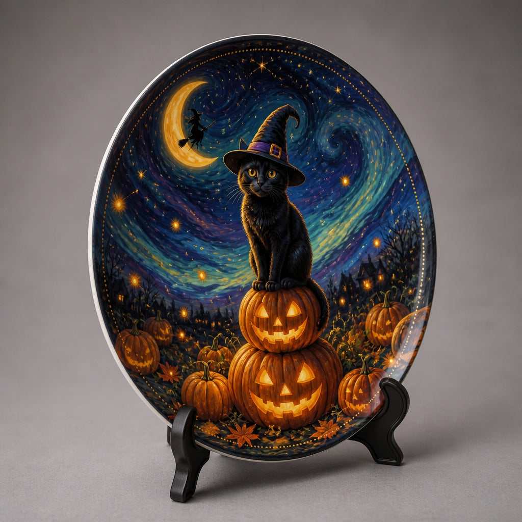 Whimsical Halloween Night Cat Ceramic Plate - Personalized Ceramic Plate 0944ca8a-5ee2-482a-b715-309a0d1b9e0a.jpg