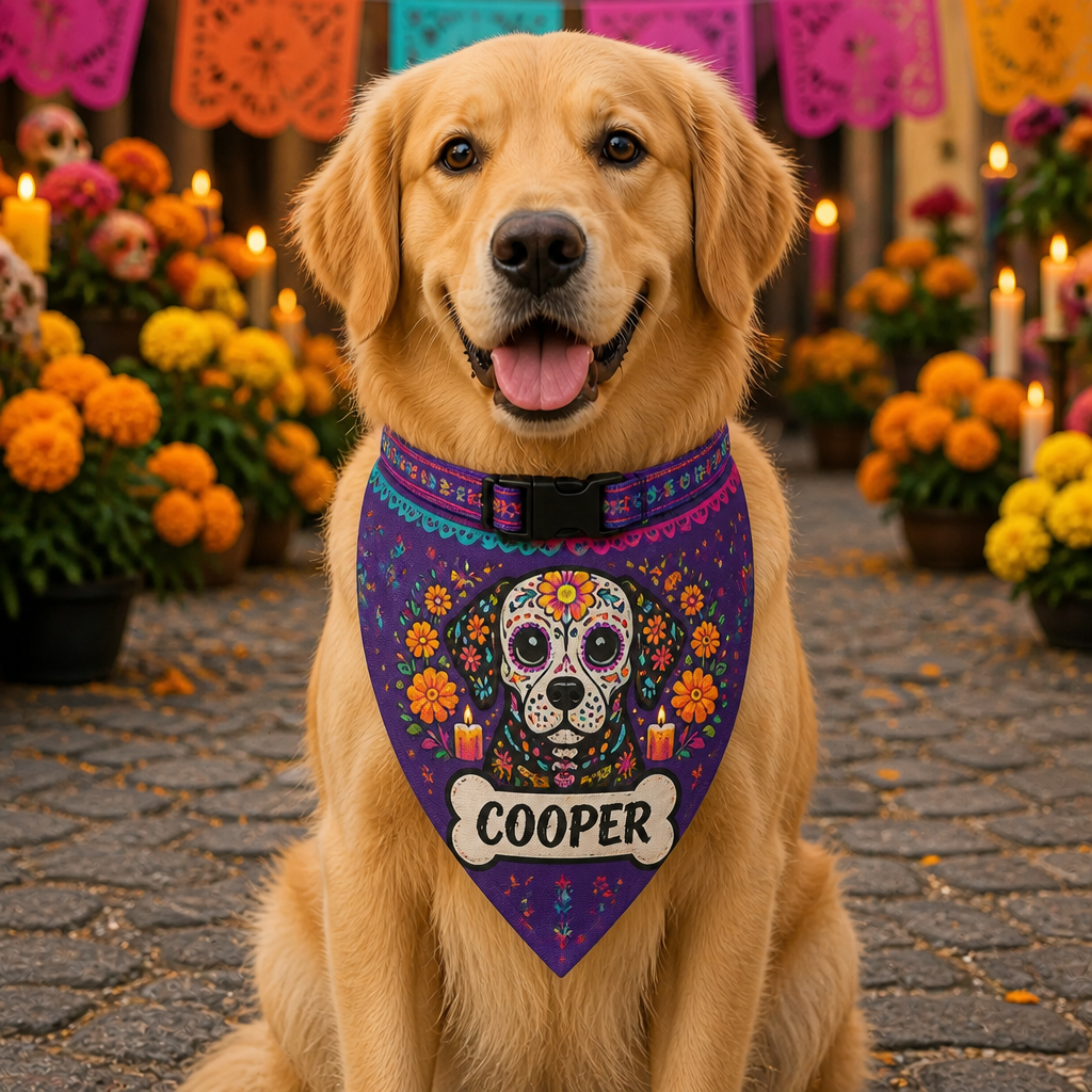 Día de los Muertos Pet Bandana – Custom Name - Personalized Pet Bandana Collar With Adjustable Buckle 094ca6b6-e47a-476c-957b-ef696751c3cc.png