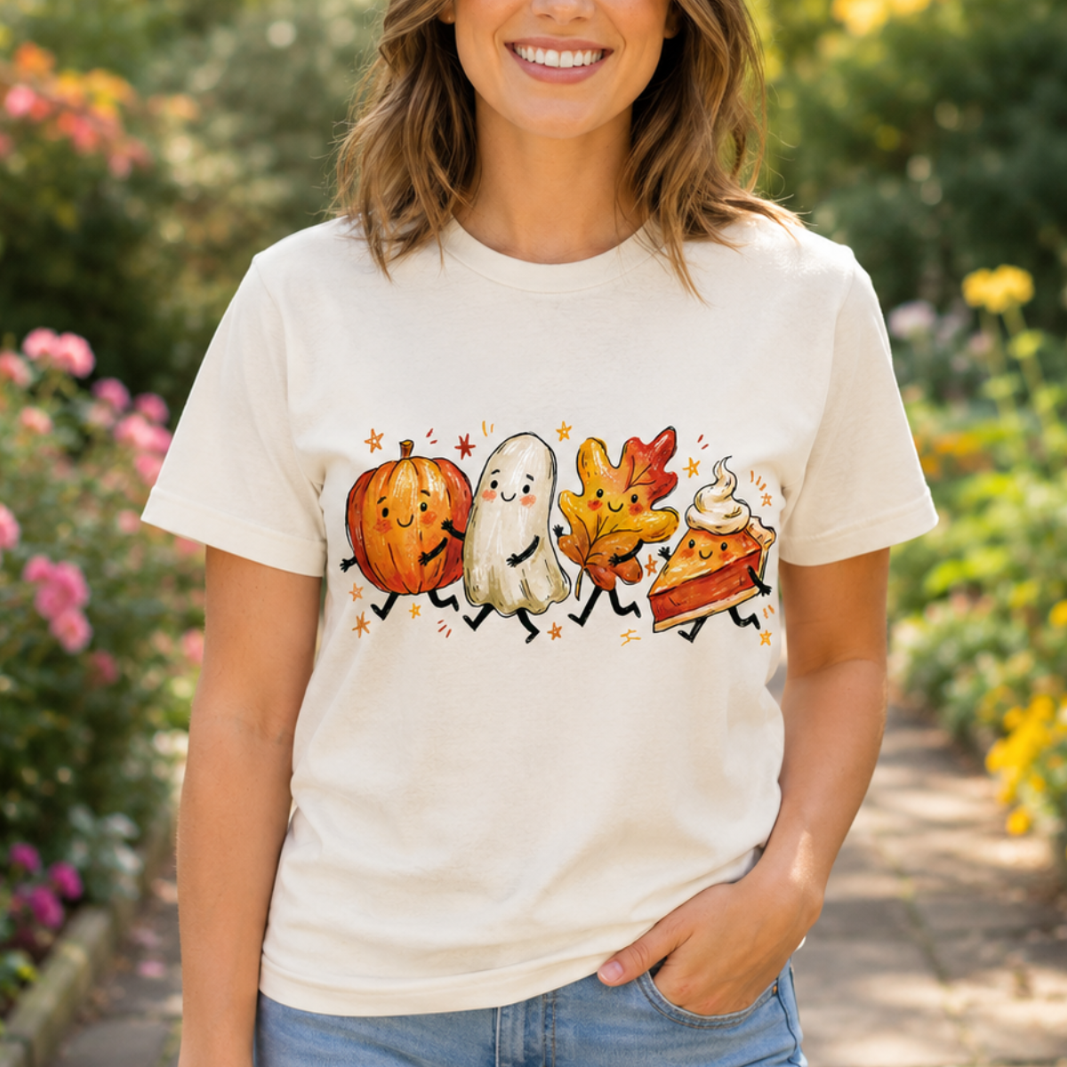Cute Fall Characters T-Shirt, Pumpkin Ghost Leaf Pie Autumn Tee 09564d05-7b6b-4a8c-a99f-ab2a6e5e5682-2.png