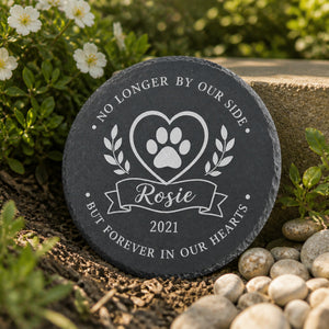 Pet Memorial Slate – No Longer by Our Side, Name & Year - Personalized Slate Memorial Stone 096353de-d915-47b0-8635-5e74653d1dce.jpg