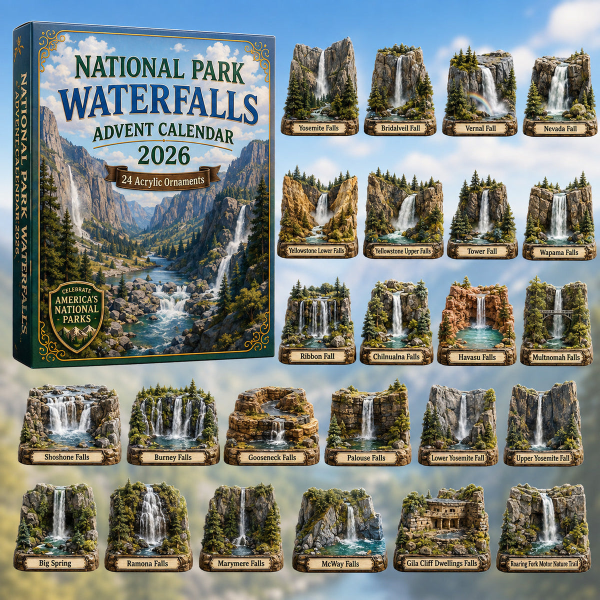 National Park Waterfalls Advent Calendar 2026 - 24-Day Festive Countdown, Acrylic Charms Blind Box - Gift For Family & Friends 098ae7c4-b3a3-4da2-8d04-39163b9ff47f-waterfall.jpg