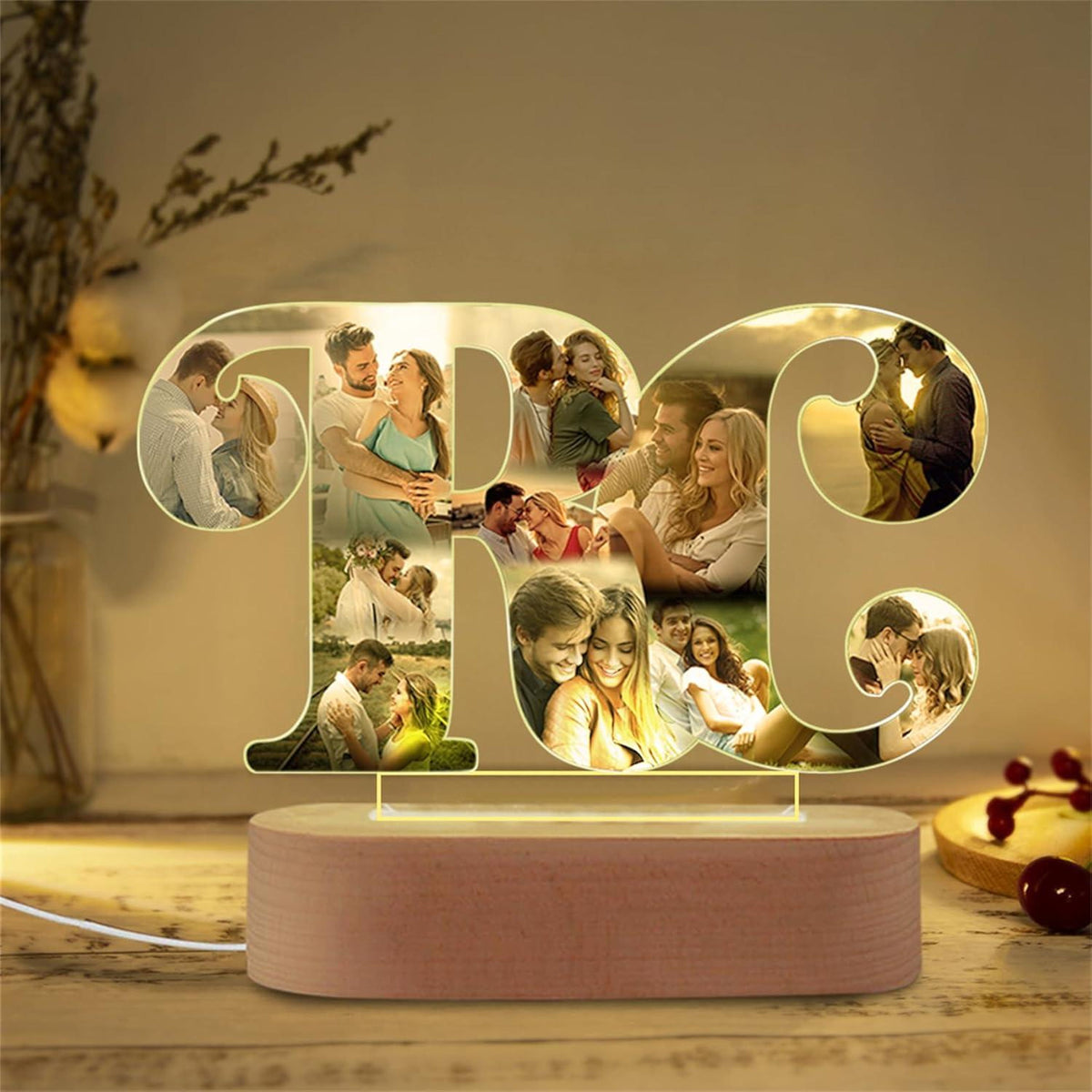 Personalized Alphabet Photo Collage Night Light, Custom Bestie Gifts, Custom Photo Couple Name, BFF Gift, Family Pictures Gift