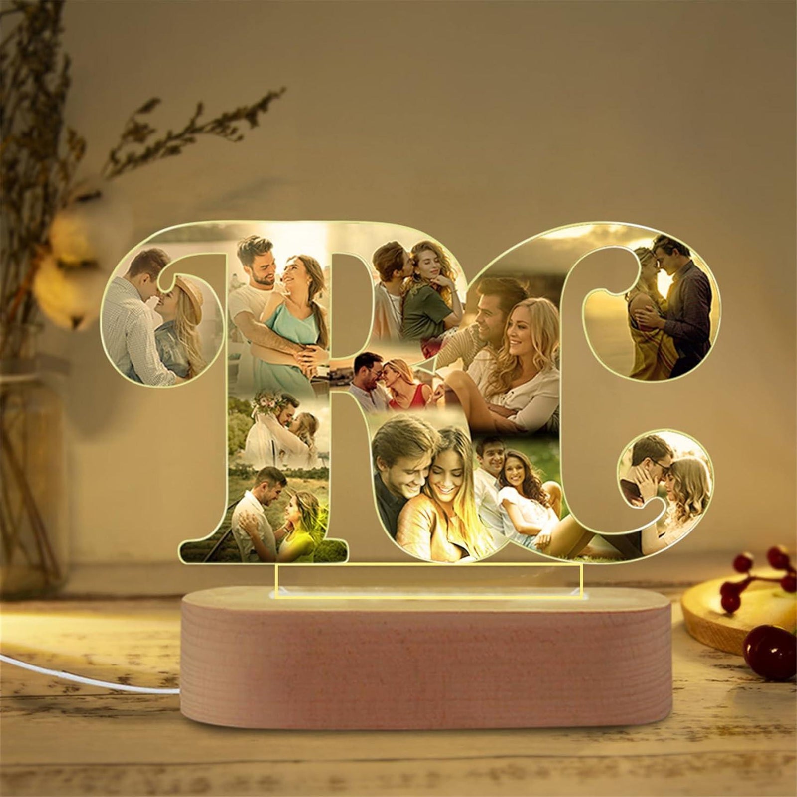 Personalized Alphabet Photo Collage Night Light, Custom Bestie Gifts, Custom Photo Couple Name, BFF Gift, Family Pictures Gift