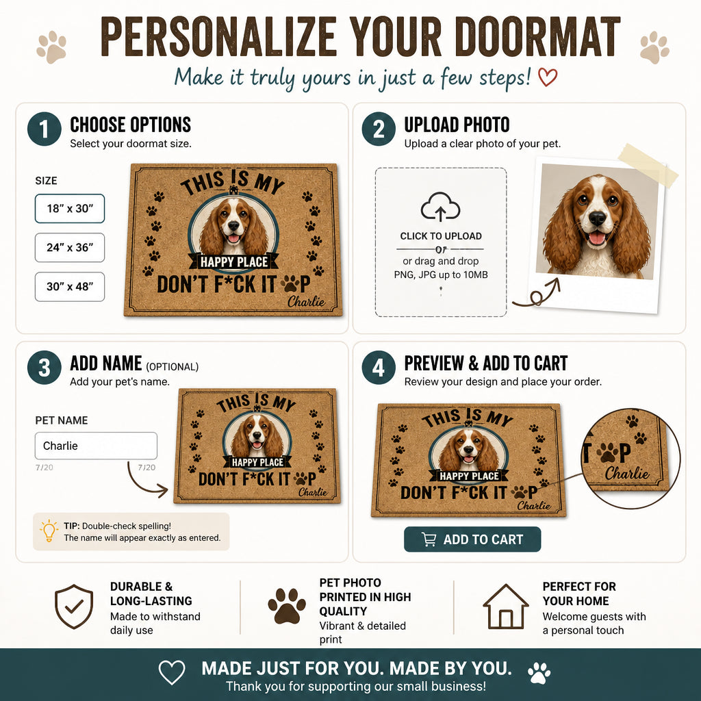 Happy Place Dog Doormat – Custom Pet Portrait & Name - Personalized Doormat 09a2170f-b520-4ece-adcb-7c5fddd568d5.jpg