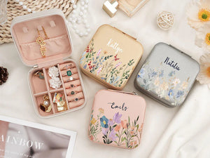 Personalized Travel Jewelry Box, Floral PU Leather Mini Organizer Case, Custom Name Bridesmaid Gift, Birthday & Holiday Gift for Women 09a7759f-91f5-4f3f-8232-990035da98c9-dfhdfdhdgh-1-.jpg