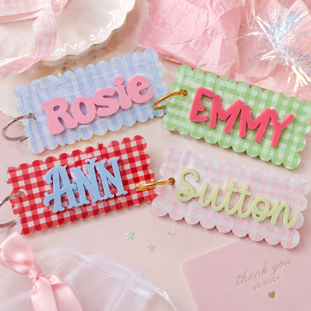 Gingham Acrylic Name Keychain: Custom Name Bag Tag 09aca6b8-9f29-48fc-b5ec-bd7c7813731d-1.png