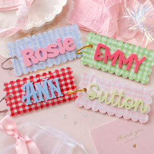 Gingham Acrylic Name Keychain: Custom Name Bag Tag 09aca6b8-9f29-48fc-b5ec-bd7c7813731d-1.png