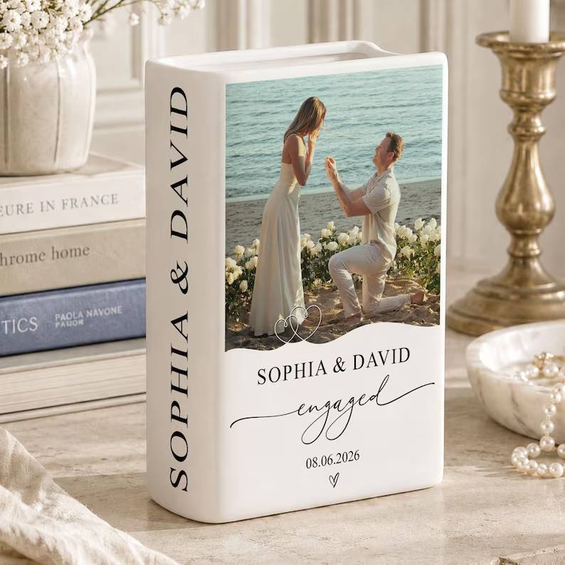 Personalized Photo Engagement Gift, Custom Engaged Ceramic Book Vase, New Engaged Couple Gift, Photo Wedding Engagement Gifts For Couple 09b13e2b-851b-41cb-981c-460ec9ef4235-hghghg-2-.jpg
