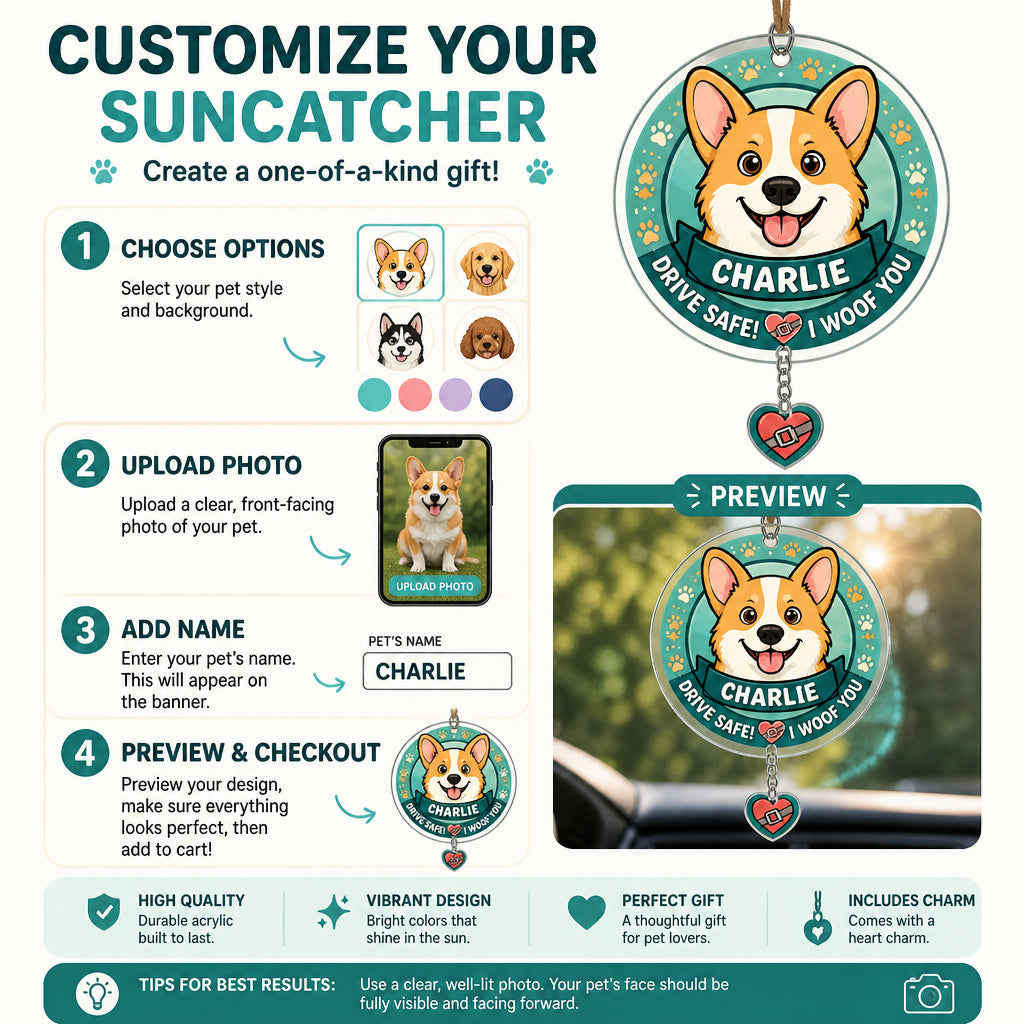 Drive Safe Dog Love Vent Clip – Name Personalized - Personalized 1 Layered Suncatcher with Charm 09d86949-4a2f-4a1d-b362-7fa0707e0b1e.jpg