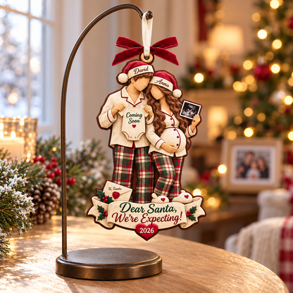 Personalized Pregnancy Announcement Christmas Ornament 2026 – Dear Santa We’re Expecting, Custom Couple Names, Gift for Parents to Be 09e24f88-0acc-4344-9525-bd085eeb8841-Christmas-pregnancy-announcement-ornament-on-stand-4.png
