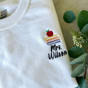 Embroidered Personalized Last Name Teacher Sweatshirt, Teacher Sweatshirt, Teacher Gift, Gift Ideas For Teacher, Graphic Sweatshirt