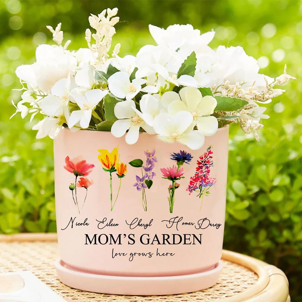 Personalized Flower Pot For Grandmas Garden Gift for Grandma, Birth Flower Mom Gifts from Daughter, Personalized Gifts for Mothers Day Gifts