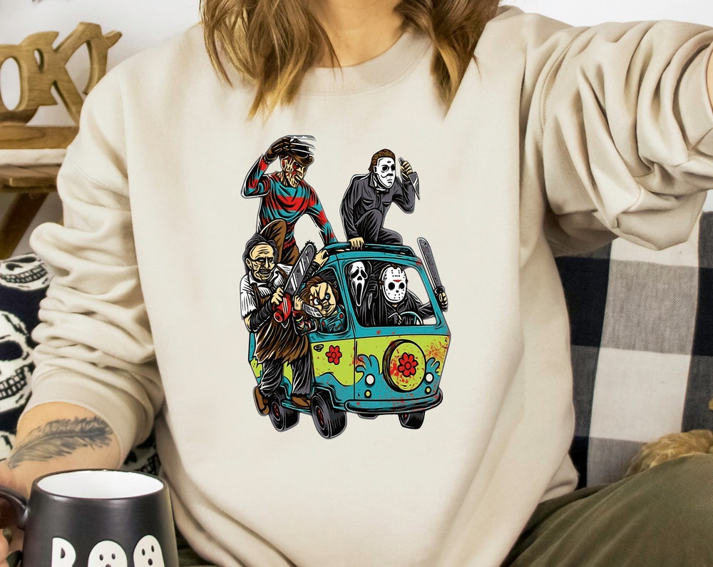 Spooky Halloween Bus Shirt, Spooky Season Shirt, Horror Movie Characters Shirt, Halloween Shirt, Halloween Vibes Shirt, Halloween Gift 0.jpg