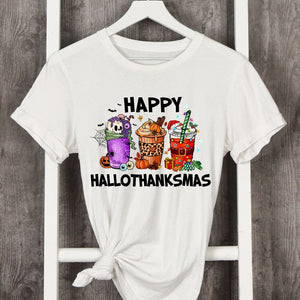 Happy Hallothanksmas Shirt, Halloween Christmas Thanksgiving Shirt, Funny Holiday Iced Coffee Shirt, Gift For Her, Coffee Lovers Gift, 0.jpg