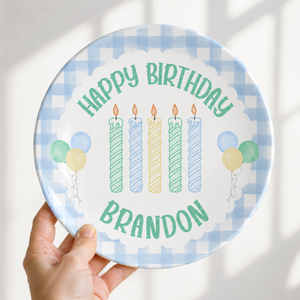 Boys Blue Gingham Plate, Personalized Name Plate for Boys, Custom Happy Birthday Cake Plate, Preppy Birthday Keepsake, Baby Shower Gifts 0a039bf0-6fa8-4bcd-abd5-35ea600a1ef9-2.png