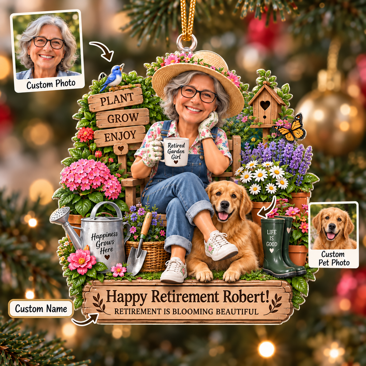 Custom Photo & Dog Photo Gardening Ornament - Personalized Retirement Gift For Garden Lover 0a0480c1-2044-4d0e-9135-de8927ca1afc-Retired-Garden-Girl-Ornament-Mockup-Image-Sep-17-2026-02_46_15-PM.png