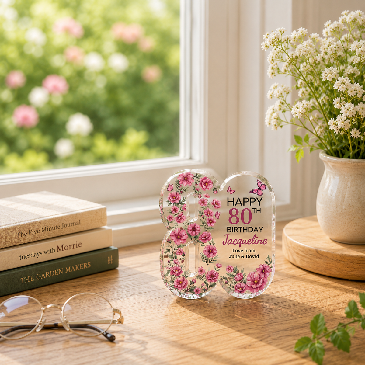 Personalised 80th Birthday Gift Plaque, Happy 80th Birthday Gift For Her, 80th Birthday Gifts, Floral 80th Gift, Gift for Mum Nan