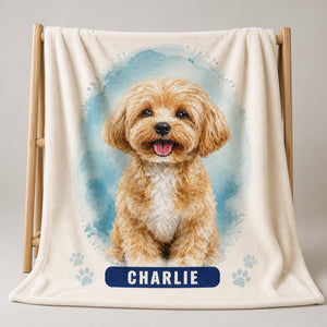 Custom Watercolor Pet Portrait Blanket — Name + Photo - Personalized Blanket 0a206e94-c360-4645-b272-3d26a0c5c2e9.jpg
