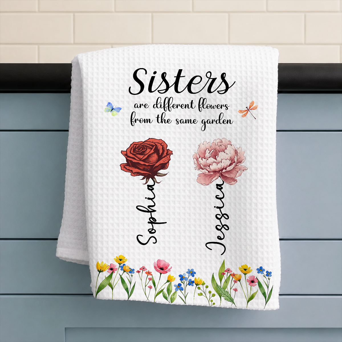 Sisters Are Different Flowers From The Same Garden - Personalized Name Waffle Weave Kitchen Towel, Housewarming Gift 0a2e4546-8a9e-4069-84df-db2954ce3370-3-4-.png