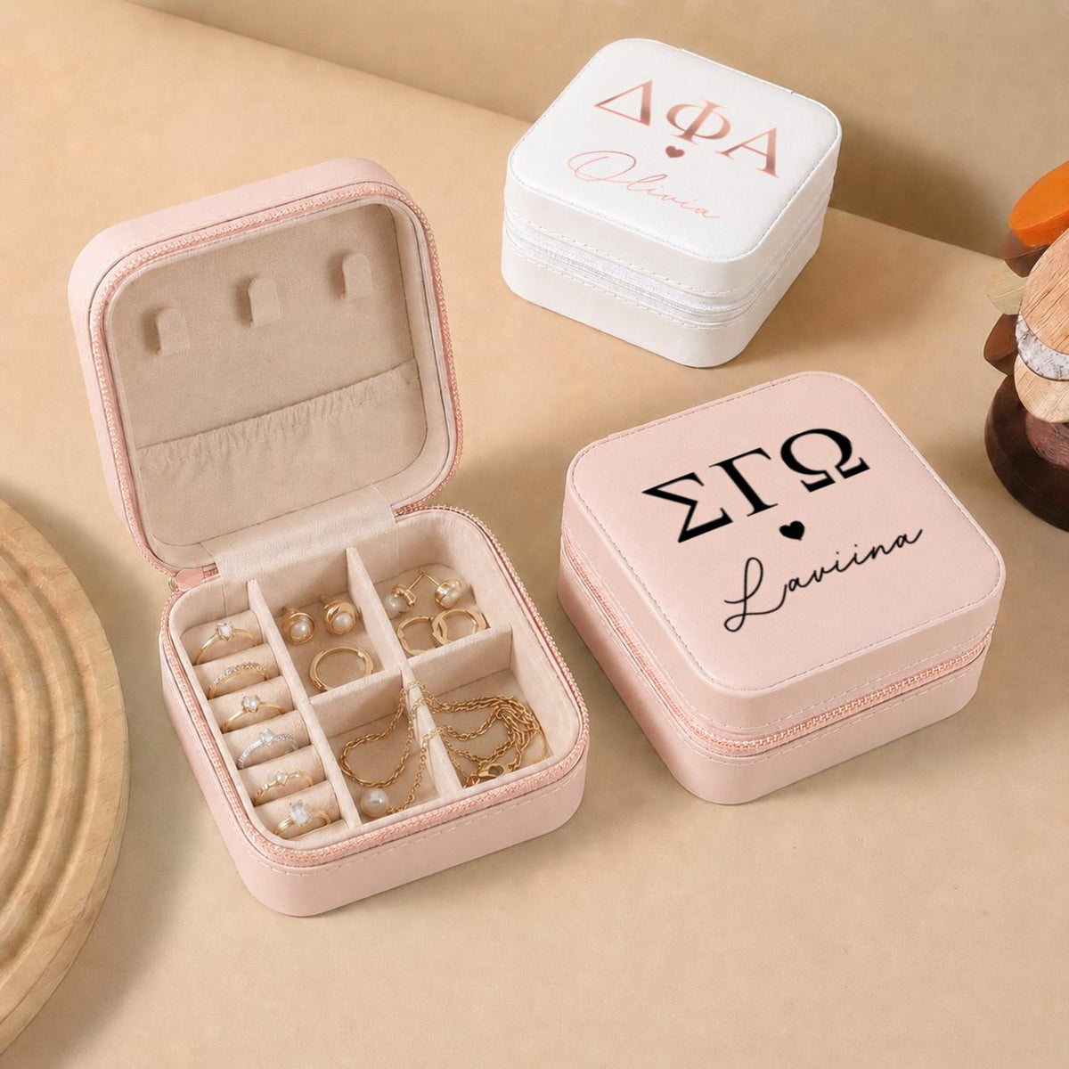 Personalized Sorority Gift, Custom Name Jewelry Box, Leather Travel Jewelry Case, Big Little Reveal Gift, Sorority Sister Gift 0a58a286-114a-448c-a7d7-cc1c72063d65-5.jpg