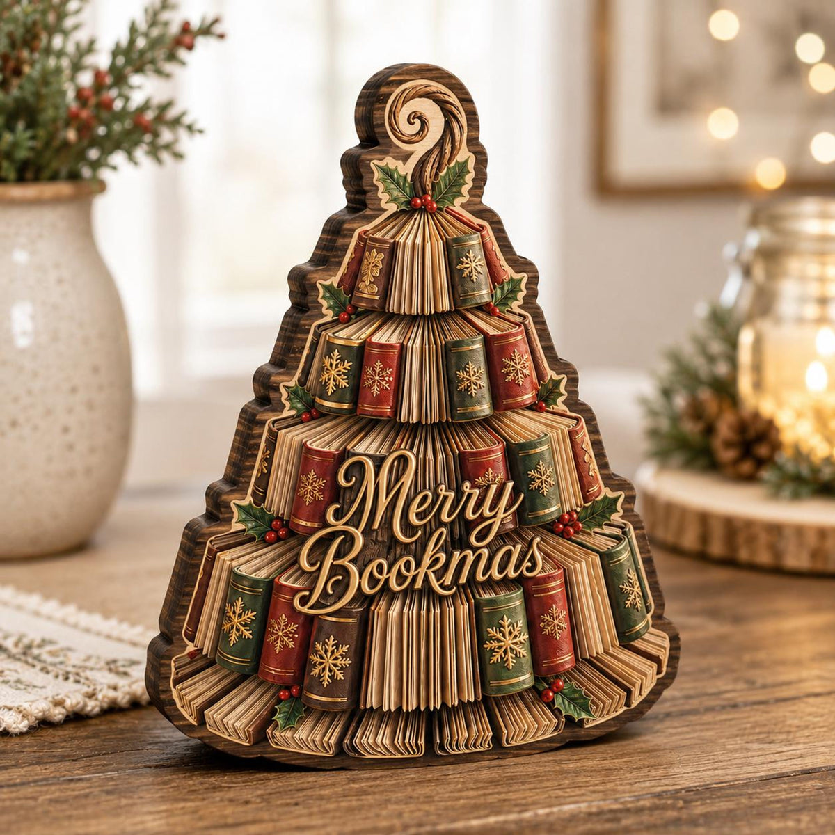 Wooden Book Christmas Tree Block, Merry Bookmas Holiday Decor, Book Lover Christmas Gift, Festive Library Shelf Tabletop Sign 0a66afd5-7a0b-4125-a529-035a0cb80ec9-2.jpg