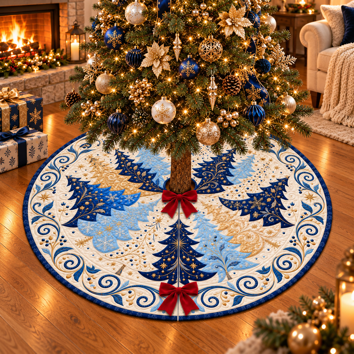 Blue & Gold Quilted Christmas Tree Skirt – Elegant Winter Tree Design with Red Bow Ties, Cozy Holiday Home Decor 0a7a571c-79a4-4837-96b9-e2a2da6dc50f-banner-1.png