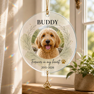 Pet Memorial Photo Ornament — Name & Years - Personalized 1 Layered Suncatcher with Charm 0a7f758e-88a3-4a23-bf72-5995d0642682.png