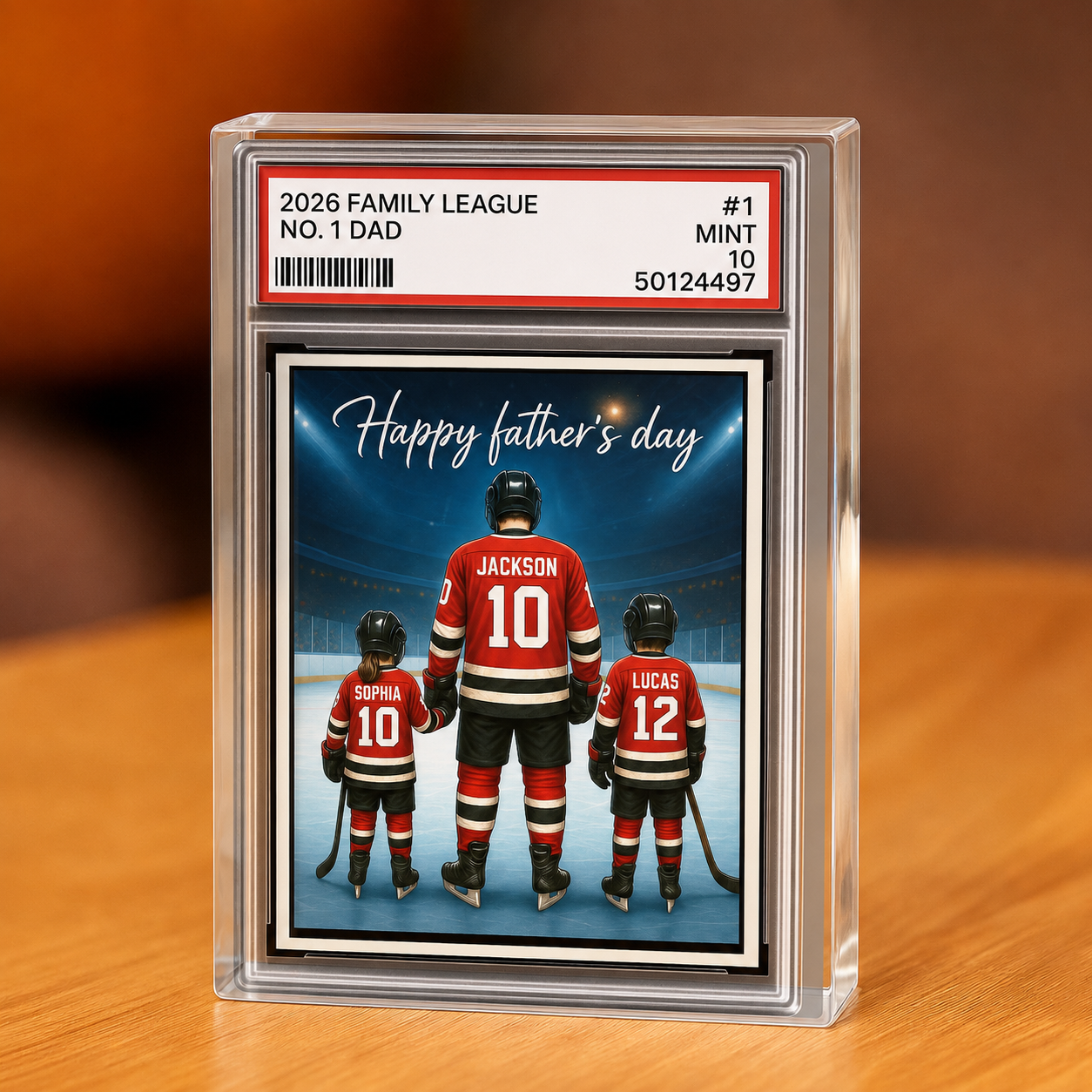 Hockey No. 1 Dad Grandpa Man & Kids Trading Card Style Personalized Acrylic Block Plaque, Ice Hockey, Father Day Gift for Dad Grandpa