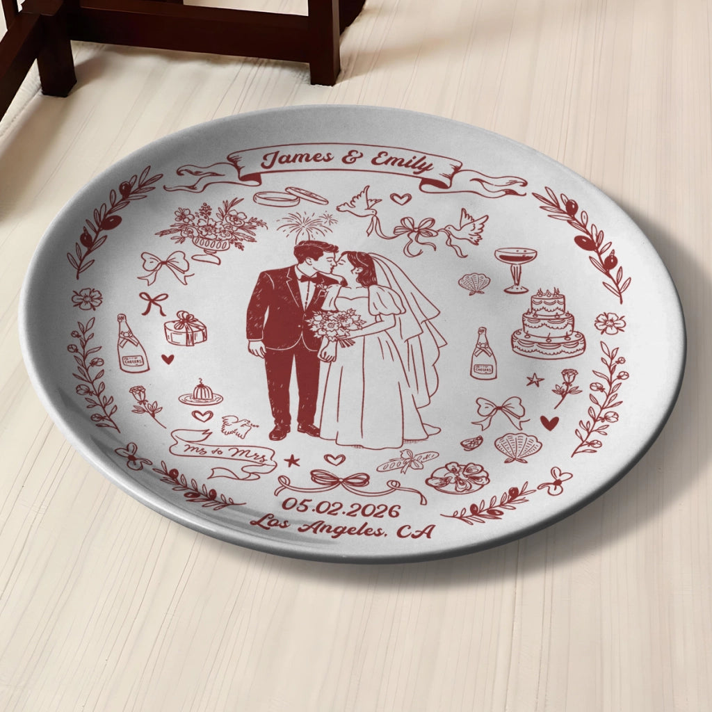 Our Wedding - Personalized Ceramic Plate - Wedding Gift, Anniversary Gift For Couple 0a97bd36-0e31-47b5-918e-2585748ad548-4.webp