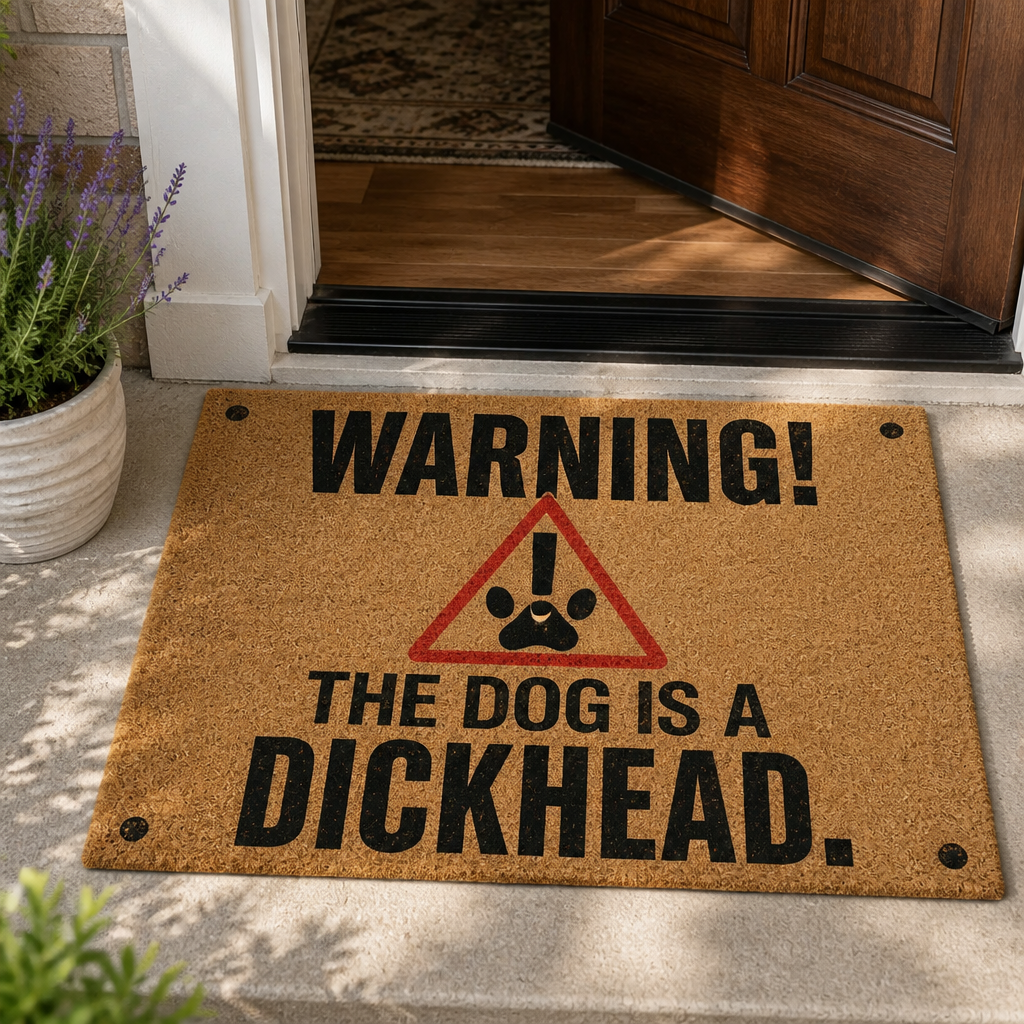Warning The Dog Is A Dickhead Doormat – Caution Triangle Edition - Doormat 0aa05801-3a12-40b5-aea8-d5ae252c77b2.png