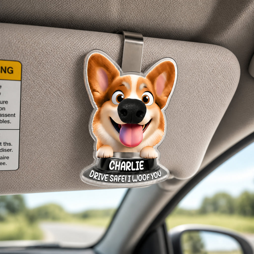Custom Pet Cartoon Car Visor Clip — Drive Safe! I Woof You - Personalized Car Visor Clip 0b057ecd-36fd-4406-9bed-b11711eade43.jpg