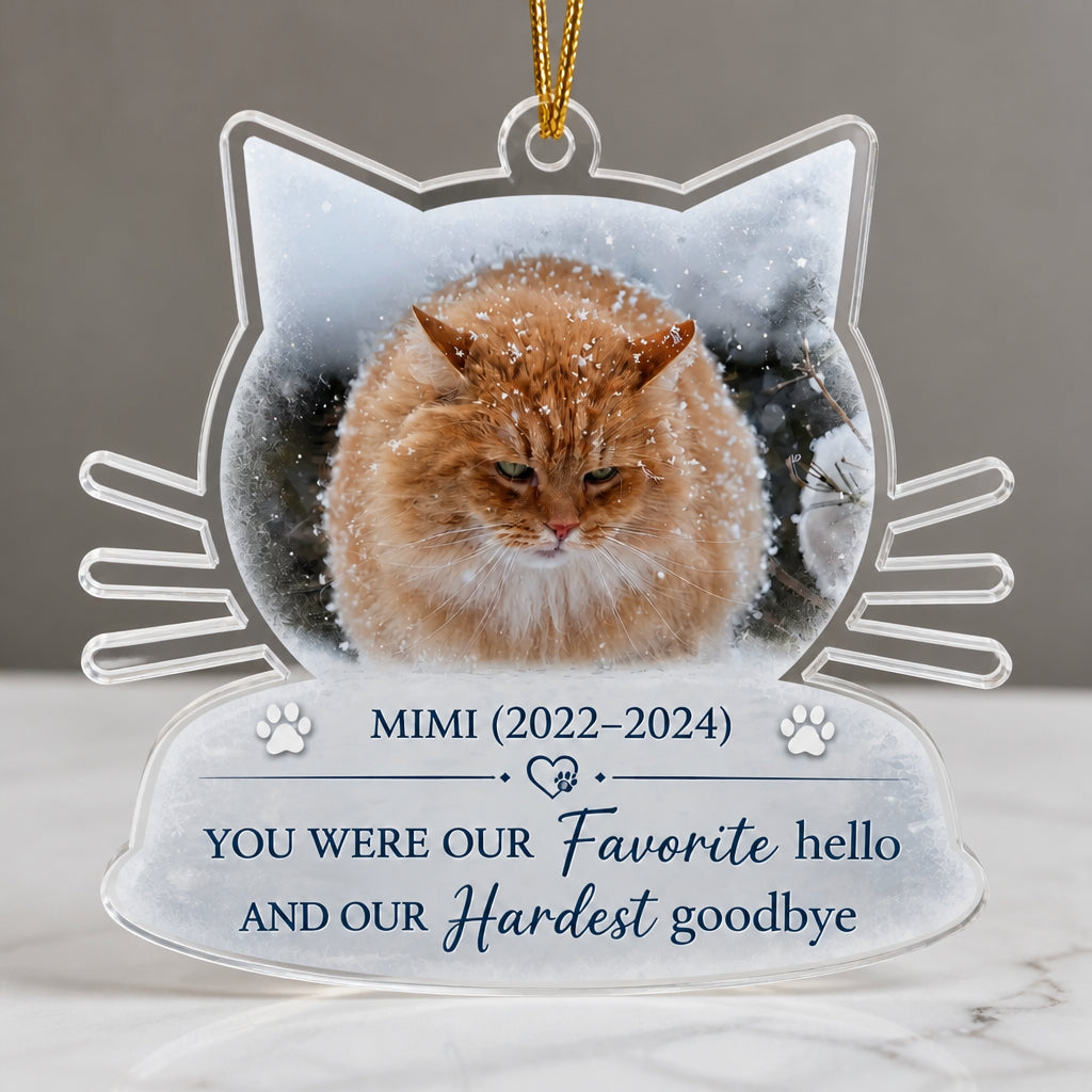 Cat Memorial Photo Ornament – Favorite Hello, Hardest Goodbye - Personalized Transparent Acrylic Ornament 0b38012f-266a-4f45-bd1e-5e13f580a3da.jpg