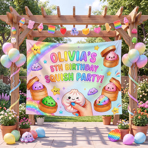 Custom Pastel Rainbow Kawaii Birthday Backdrop, Sensory Toy Fidget Party Banner, Personalized Dumpling Tapestry Photo Booth Decor 0b3810f9-232c-40f0-a5d8-458f3273aa07-3.jpg