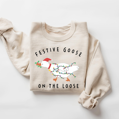 Festive Goose On The Loose Christmas Funny Goose Holiday Sweatshirt, Cute Xmas Duck Shirt, Silly Goose Hoodie, Xmas Gift For Her Shirt 0b578af3-a3f1-441d-8a68-b250d185ca1a-4.png