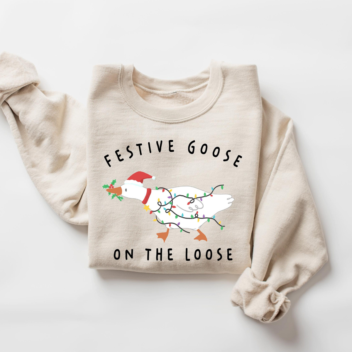 Festive Goose On The Loose Christmas Funny Goose Holiday Sweatshirt, Cute Xmas Duck Shirt, Silly Goose Hoodie, Xmas Gift For Her Shirt 0b578af3-a3f1-441d-8a68-b250d185ca1a-4.png