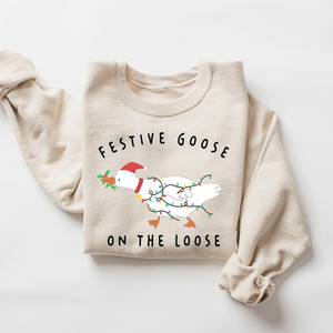 Festive Goose On The Loose Christmas Funny Goose Holiday Sweatshirt, Cute Xmas Duck Shirt, Silly Goose Hoodie, Xmas Gift For Her Shirt 0b578af3-a3f1-441d-8a68-b250d185ca1a-4.png