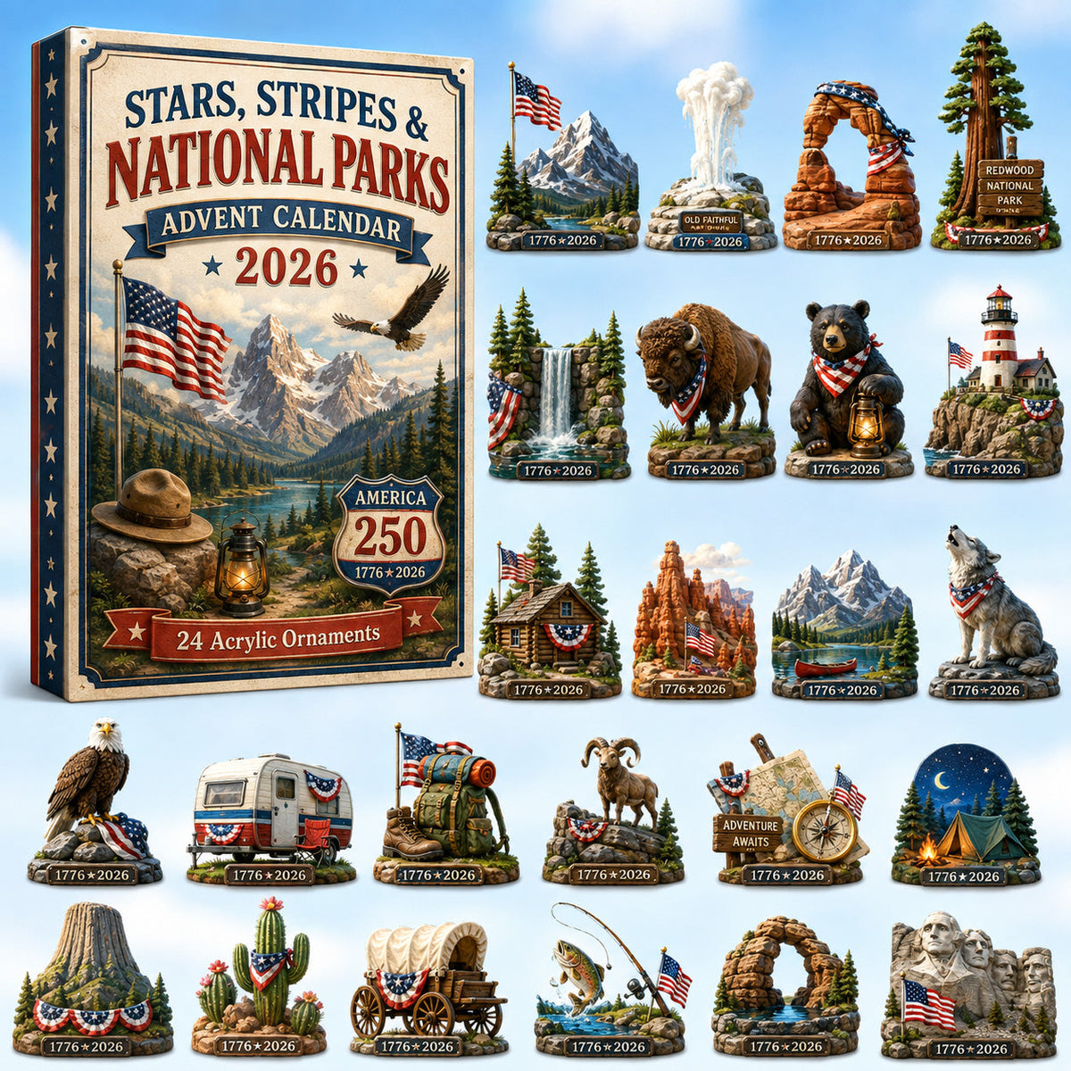 Stars, Stripes & National Parks Advent Calendar 2026 - 24-Day Festive Countdown, Acrylic Charms Blind Box - Gift For Family & Friends 0b5e6d90-8a9e-4ecb-b731-03868f3284a1-national-parks.jpg