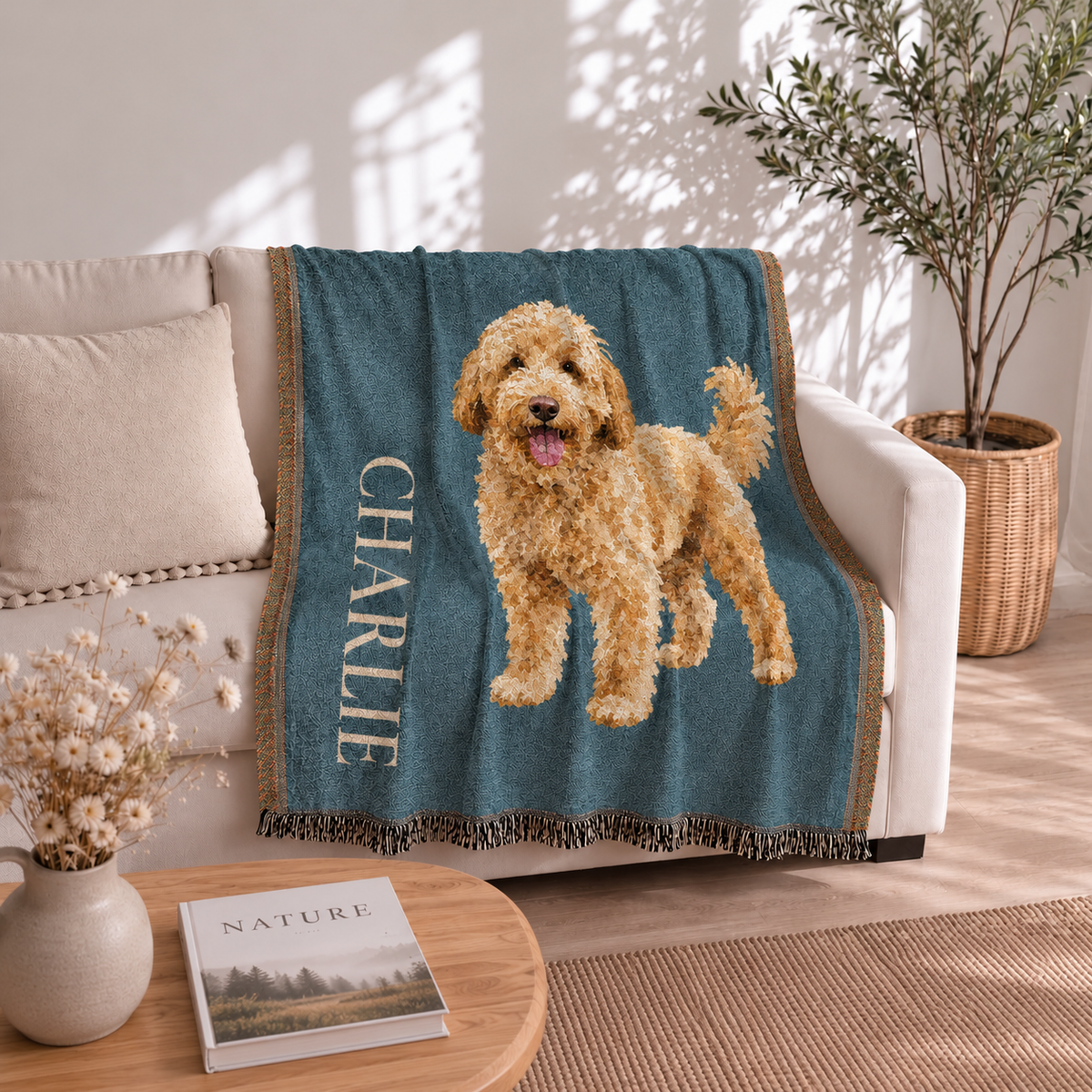Custom Dog Portrait Woven Blanket, Personalized Pet Photo Tapestry Throw, Custom Dog Dad Gift, Pet Gift 0bb0d993-31d4-4857-9a09-d1fc8169239a-Ch-n-xanh-in-h-nh-Charlie-tr-n-sofa.png