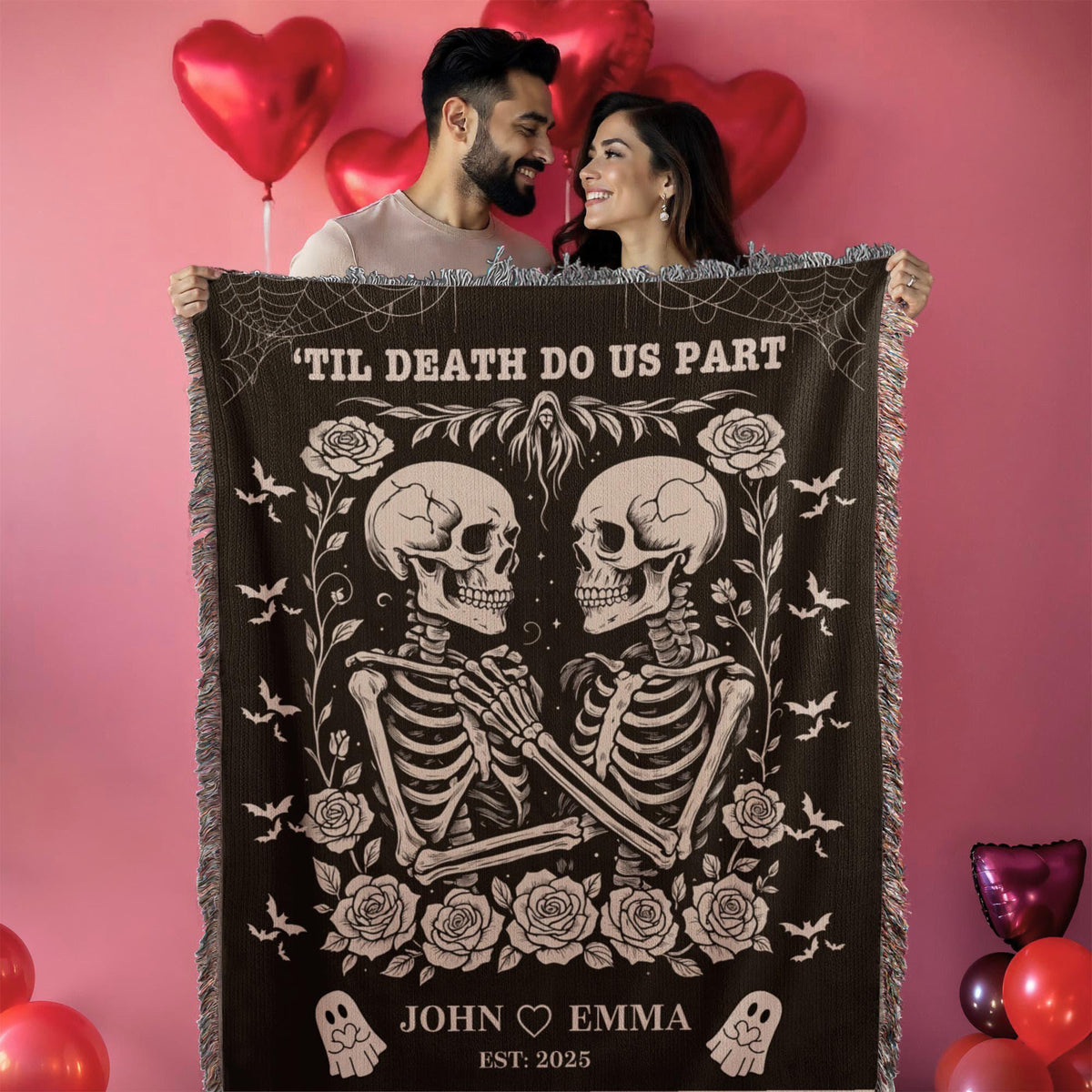 Skeleton Couple Till Death Blanket, Personalized Skeleton Lovers Wedding Blanket, Spooky Goth Couple Halloween Gift, Valentines, Anniversary 0bb6592c-b648-41f8-8bd4-1c3dae5999c1-2.jpg