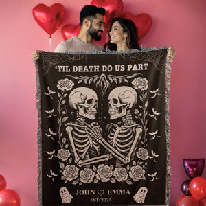 Skeleton Couple Till Death Blanket, Personalized Skeleton Lovers Wedding Blanket, Spooky Goth Couple Halloween Gift, Valentines, Anniversary 0bb6592c-b648-41f8-8bd4-1c3dae5999c1-2.jpg