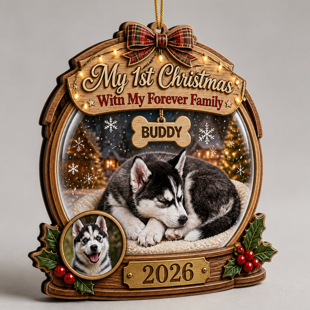 My 1st Christmas With My Forever Family — Pet Photo Snow‑Globe Wood Ornament - Personalized 3-Layered Wood Ornament 0beb7414-f3cf-4585-9796-5d17bb5b6e06.jpg