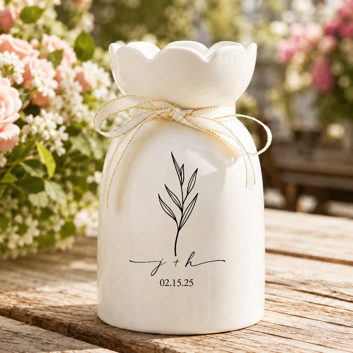 Custom Wedding Flower Vase, Engaged Vase with Date, Engaged Gift for Her, Memorial Gift for Newlyweds, Wedding Anniversary Gift for Couple