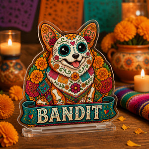 Sugar Skull Pet Standee – Custom Photo Portrait + Name - Personalized Acrylic Custom shape Standing 1 layer (FS) 0cae756d-906c-4955-998a-a4371ec3745c.jpg