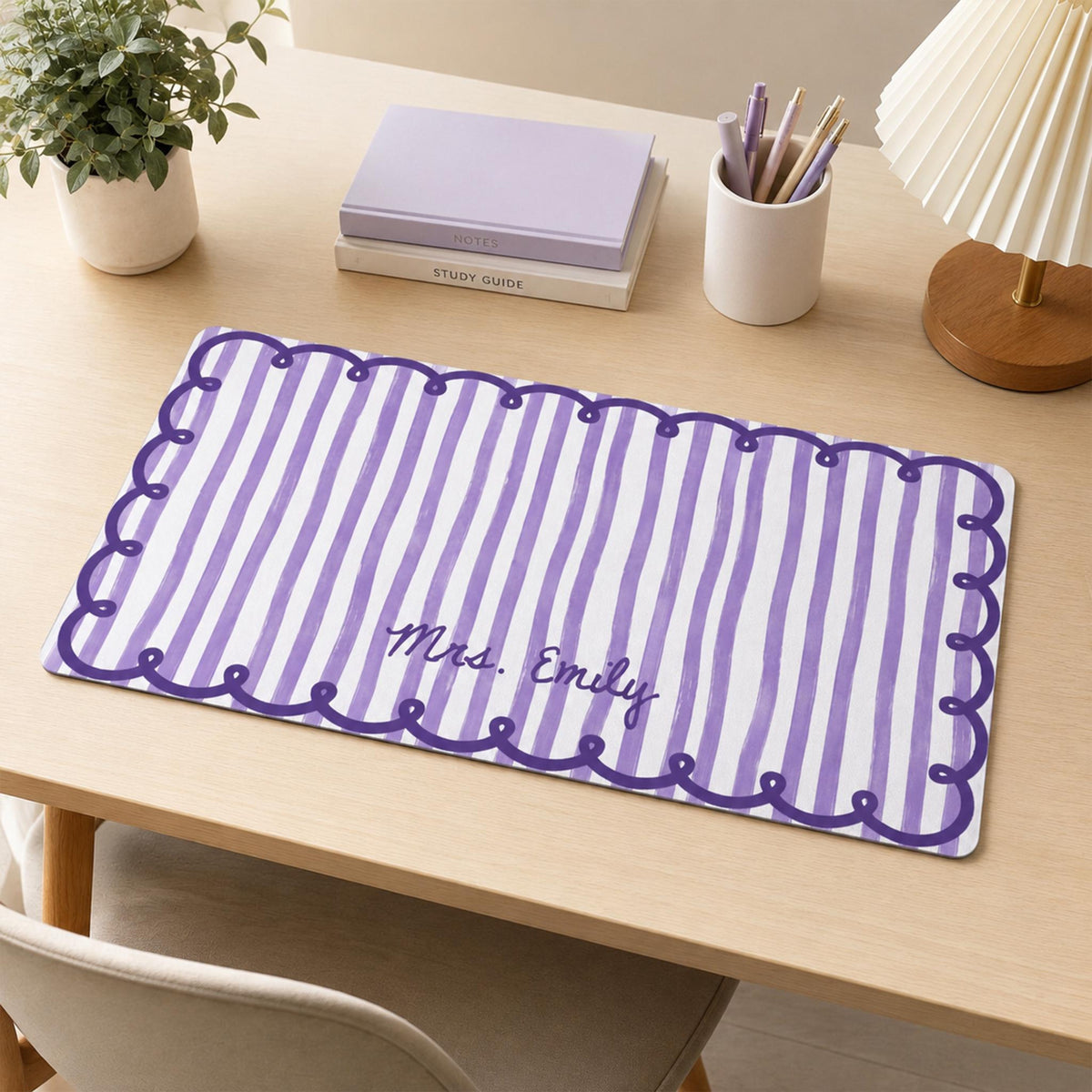 Custom Name Scalloped Stripe Desk Mat, Pastel Stripe Keyboard, Wavy Edge Preppy Workspace Decor, Gift for Teacher, Back to School Gift 0cc17dbd-8e07-4900-9a96-3e9532dedad3-5.jpg
