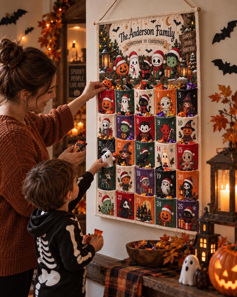 Personalized Spooky Christmas Fabric Advent Calendar, 25 Day Halloween Holiday Pocket Countdown, Custom Family Quilted Wall Hanging 0cd65f5a-6272-487d-a12b-8227fc328ced-il_794xN.8602795781_ewk3.jpg