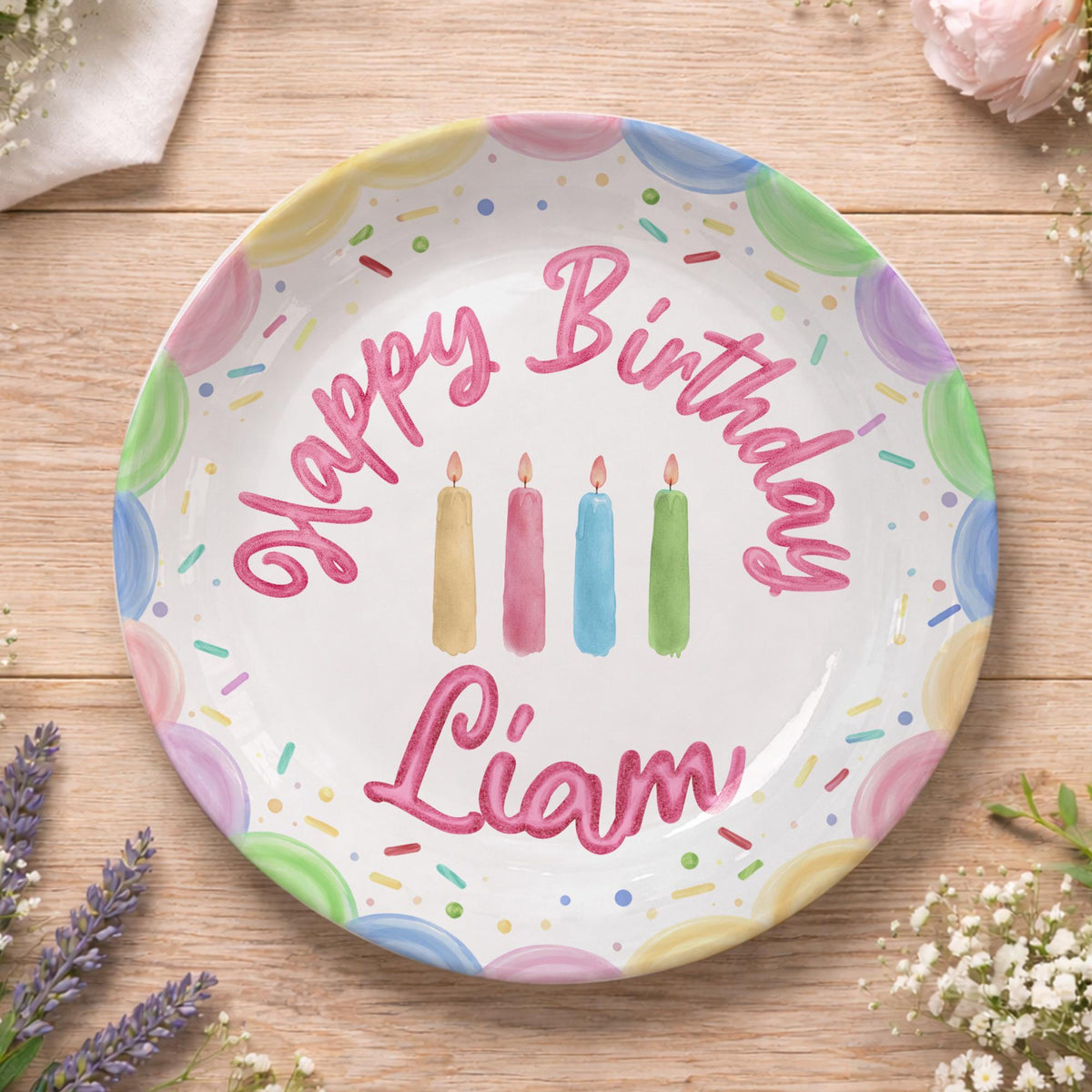 Personalized Birthday Plate, Custom Ceramic Cake Plate with Pastel Candles & Sprinkles, Custom Name Birthday Gift, Keepsake Decor 0ced093e-8e73-4768-a197-572a9a5a64c6-6.jpg