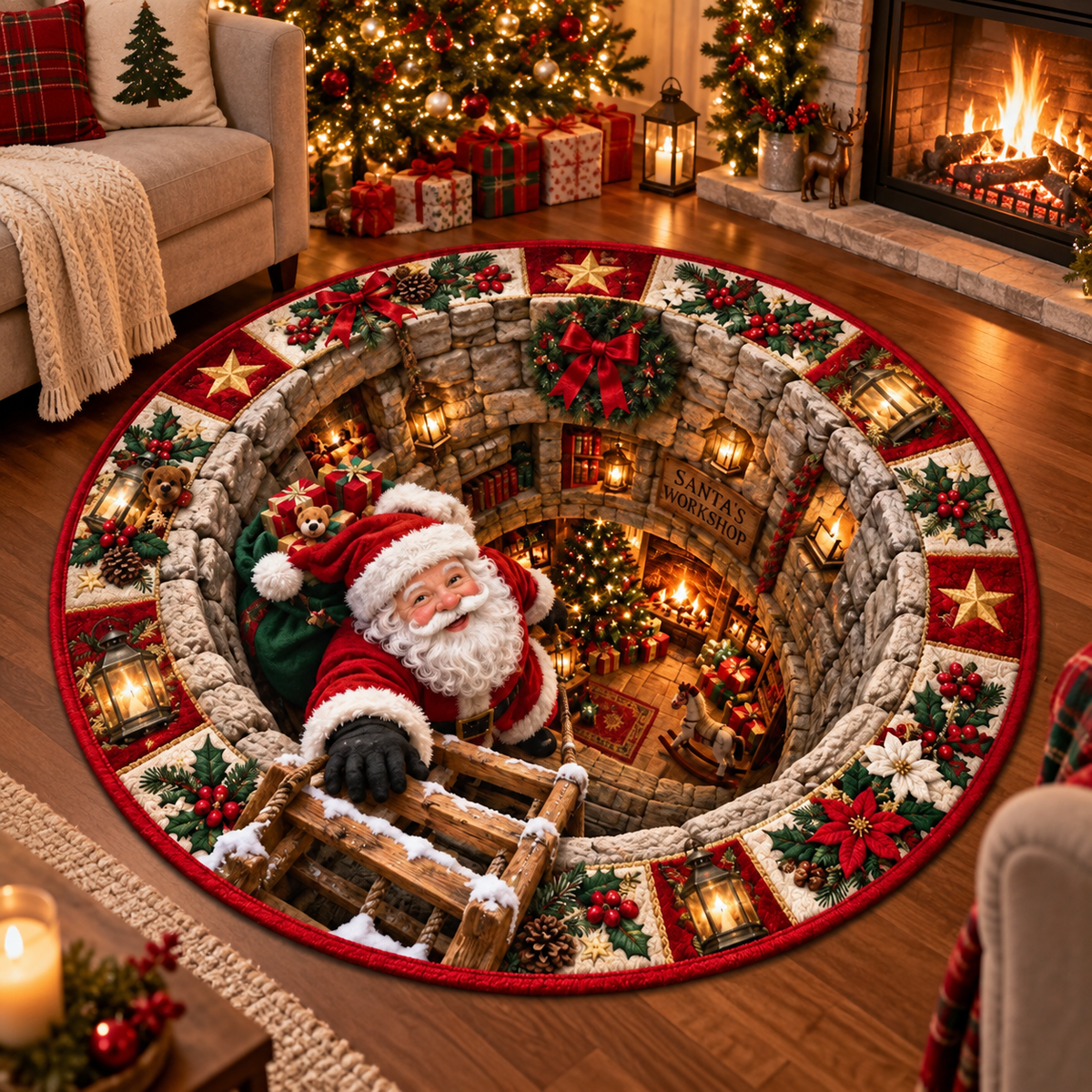 Christmas Santa 3D Illusion Round Rug, Spiral Staircase Library Area Rug, Xmas Home Decor, Halloween Round Rug Gift 0d32ac59-3290-49ee-a49d-8851035ed558-sssss-1-.png