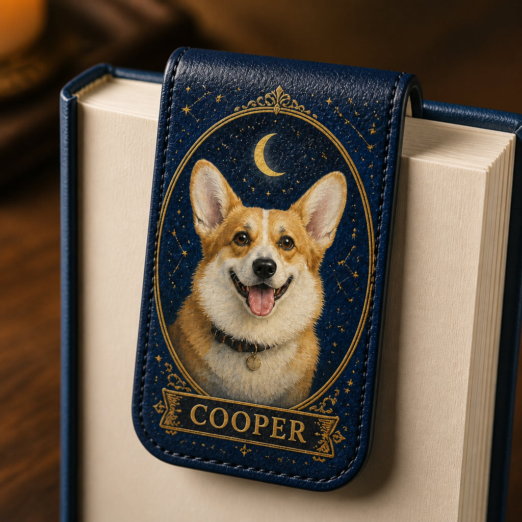 Custom Pet Portrait Magnetic Leather Bookmark – Celestial Night - Personalized Magnetic Leather Bookmark 0d35a802-a5c9-4eda-8a31-784c409379dc.jpg