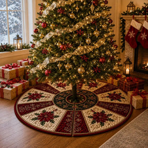 Christmas Tree Skirt Quilt, Poinsettia Quilted Tree Skirt, Red Gold Holiday Decor, Elegant Farmhouse Christmas Tree Mat Gift, Home Decor 0d69d1ee-ddd6-477c-a716-4cbdfe3d9e7f-ggttgh-1-.webp
