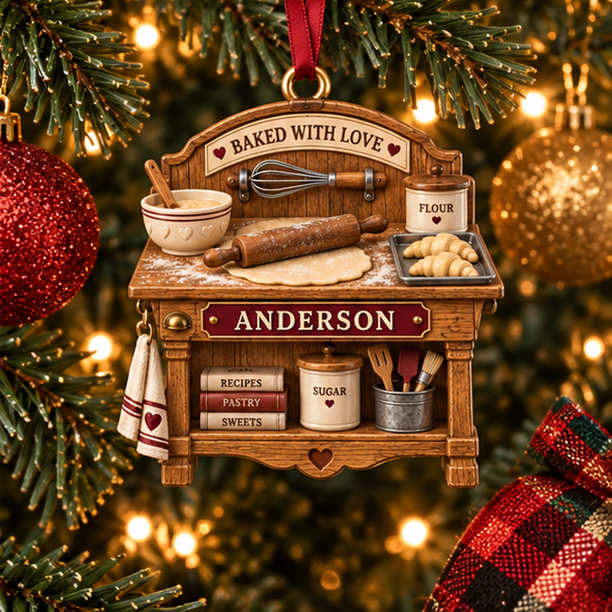 Personalized Baker Ornament, Custom Name Baking Station Christmas Ornament, Bakery Owner Gift 0d7652d7-3f6a-407f-a993-08d7942cfead-baker_workbench_mockup_4_tree.png